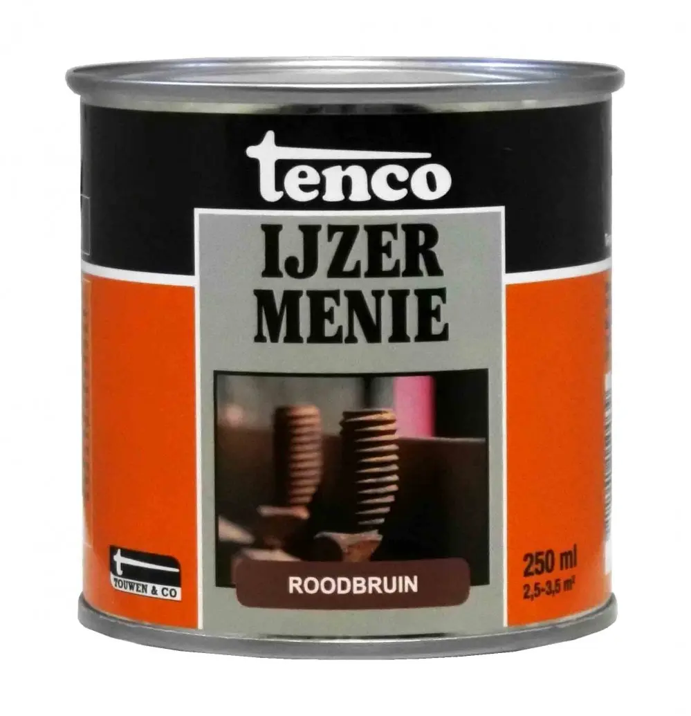 Kunststof & metaal verf - tenco-ijzermenie-roodbruin-0,25ltr-verfcompleet.nl