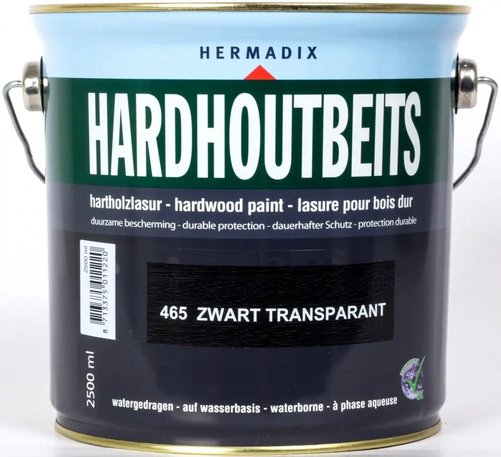 Hermadix - Hermadix-hardhoutbeits-465-zwart-transparant-2,5l-verfcompleet