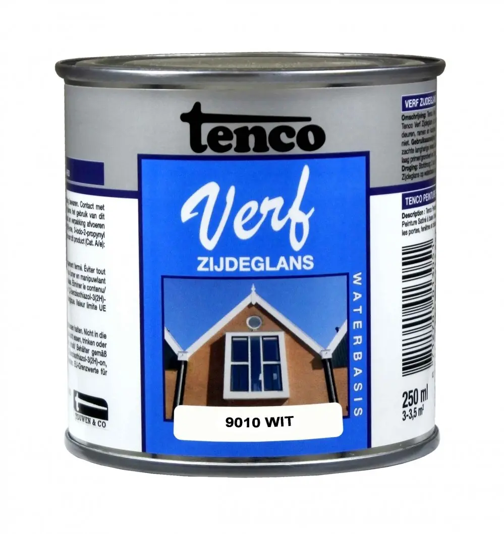 Zijdeglans verf voor hout binnen (waterbasis) - Tencoverf-waterbasis-wit-0,25ltr-verfcompleet.nl